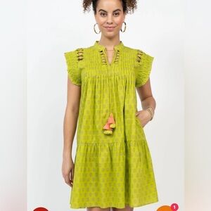 Uncle Frank by Ivy Jane GREEN FLORAL PRINT COLLINS DRESS SZ Small Lattice Sleeve